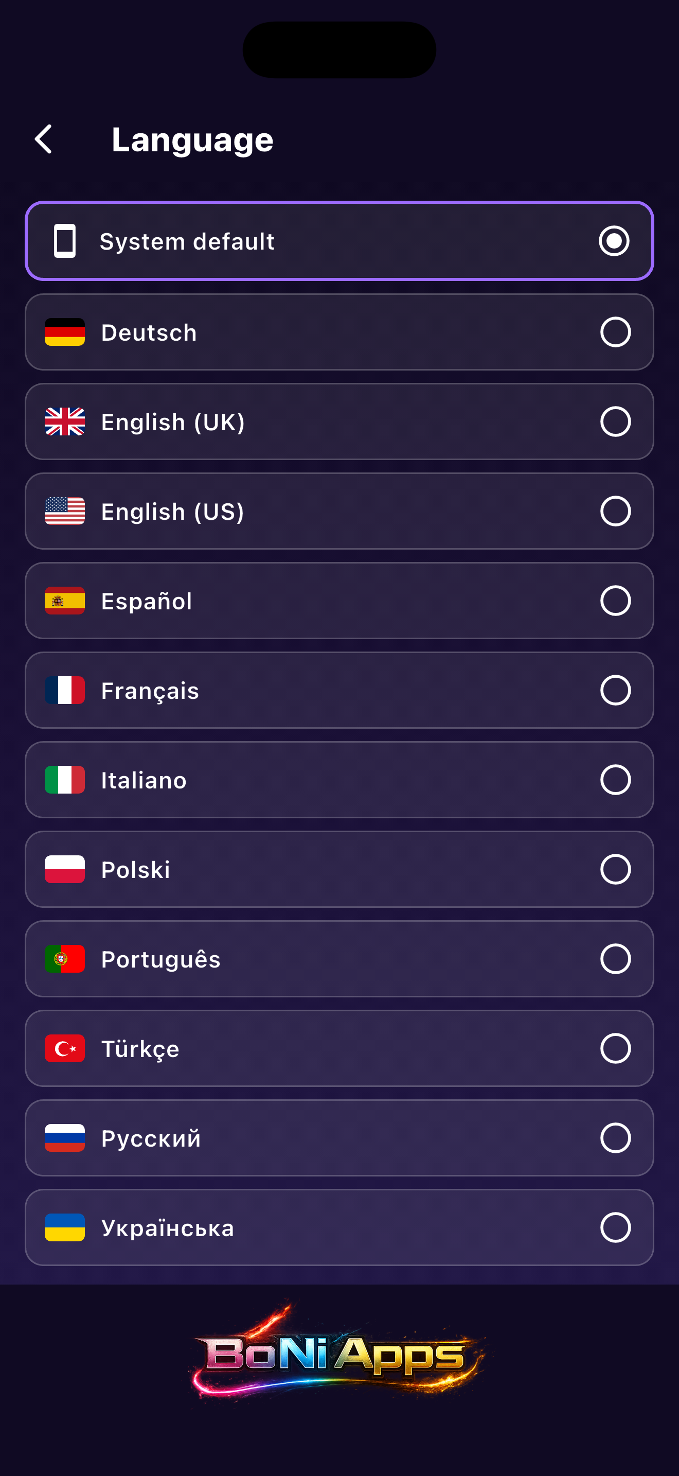 Sudoku Infinity language settings