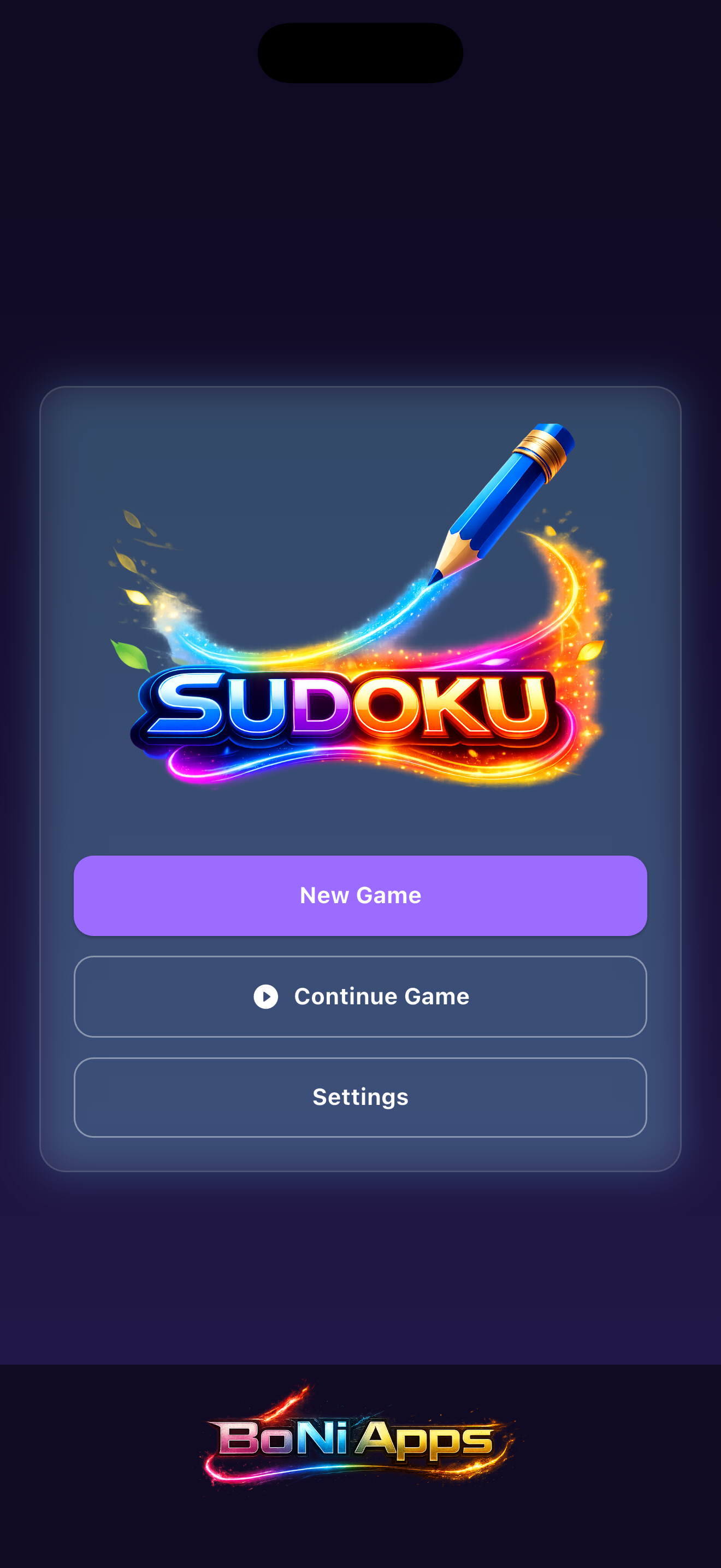 Sudoku Infinity home screen